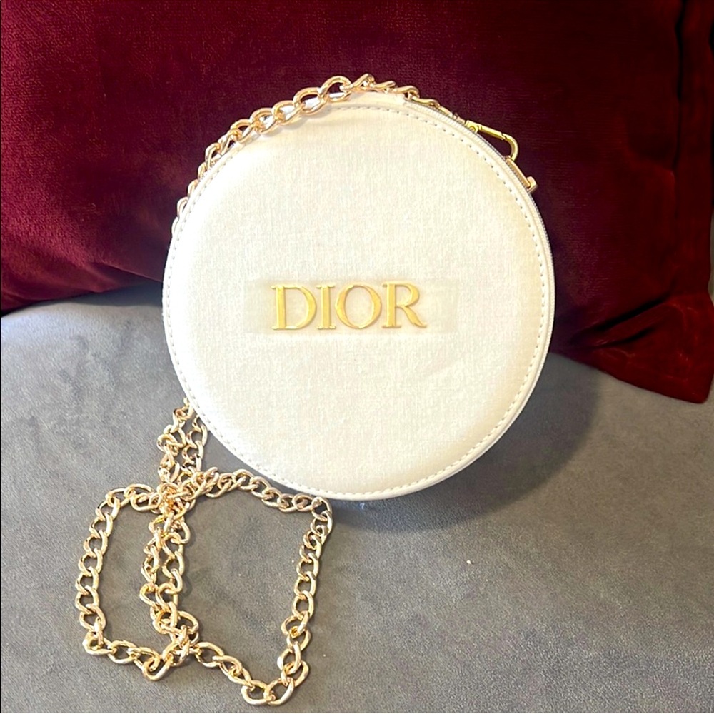 Dior White and Gold Round Clutch